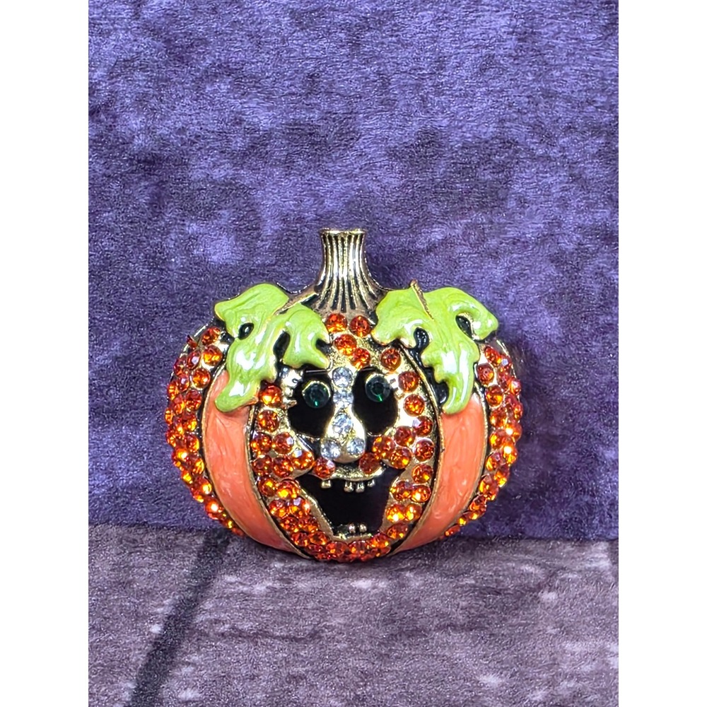 Pumpkin Brooch Halloween Orange Rhinestone Face Fall Costume Jewelry
